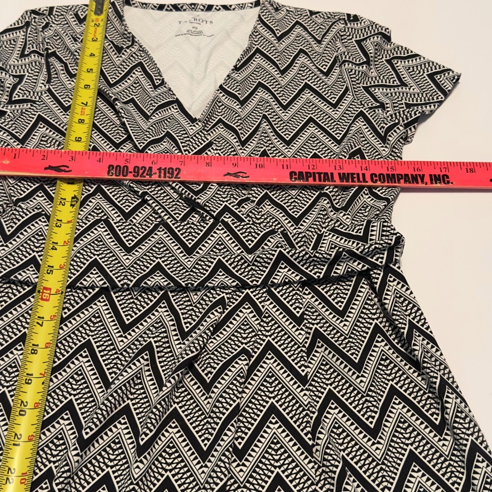 Talbots Dress Black White Chevron Faux Wrap Modern Mp Petite Geometric Zigzag - Picture 6 of 8